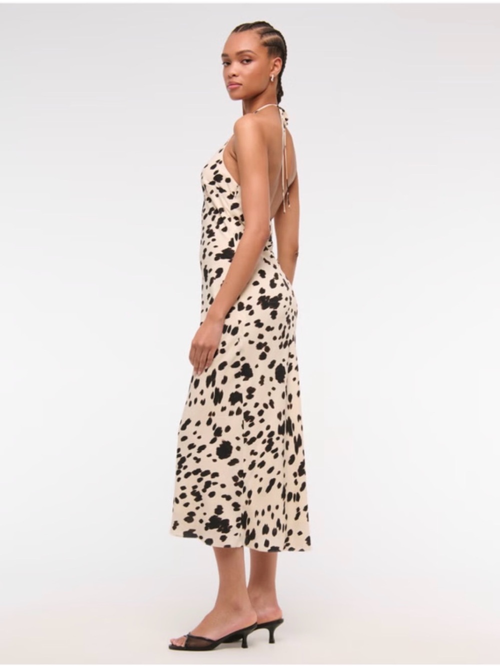 Abercrombie & Fitch Cream Slip Midi Dress Cow Print